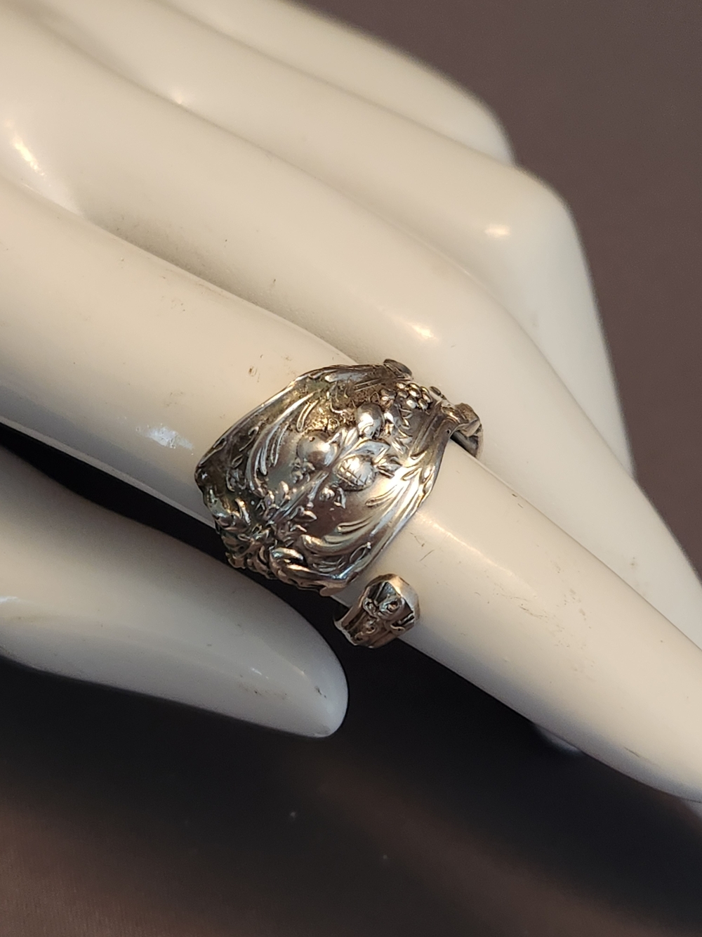Ornate Silver Floral Spoon Ring - Reed and Barton